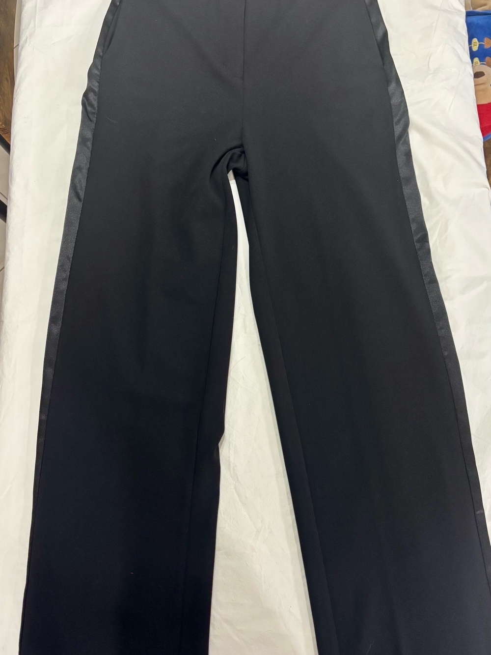 Muse Black Straight-Leg Pants with Satin Side Stripe